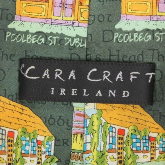 CARA CRAFT Ireland Landmark Dublin Stores Sightseeing Green Men's Silk Neck Tie - Picture 4 of 4